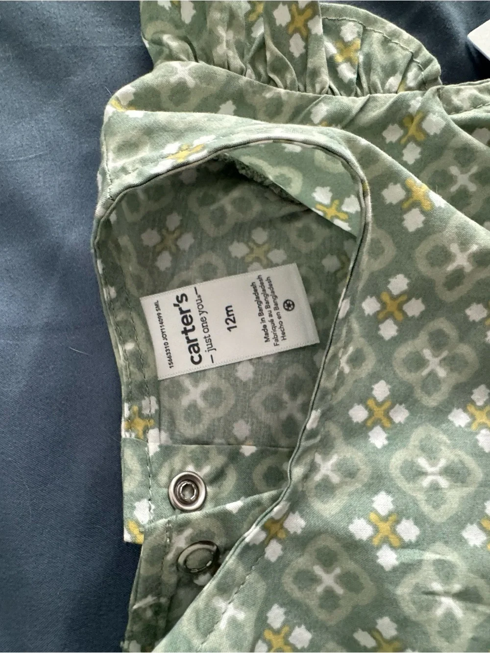 Carter's Olive Green Patterned Dress with Matching Hat